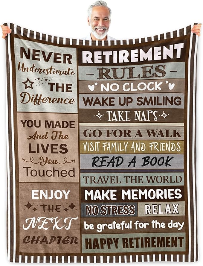 Retirement Gift for Woman or Men, Happy Retirement Blanket 50" x 60" | Happy Retirement Gifts for Coworker Teacher Boss Friends Retirees - Retirement Party Decorations Women - Retirement Blanket