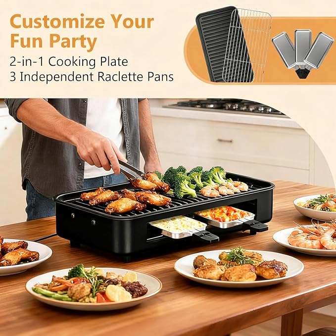 Electric Indoor Grill 1700W, 2 in 1 Smokeless Indoor Grill for Kitchen with Non-stick Removable Grill & Griddle Plate,Temperature Control Korean BBQ Grill with 3 Cheese Pans Dishwasher Safe