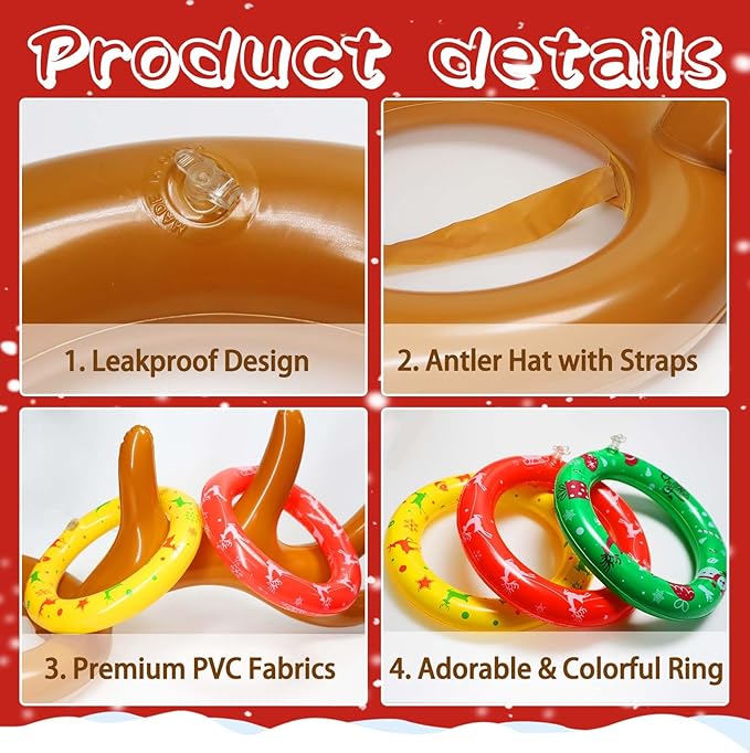 Christmas Games Gifts for Kids Teen Adults, Inflatable Reindeer Antler Ring Toss Game, Office Party Favors Supplies, Indoor Outdoor Carnival Holiday Family Party Toys