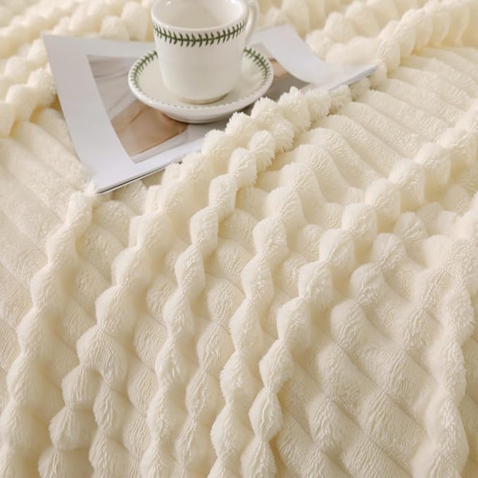 Beige Throw Blanket for Couch Sofa 60”x80” Striped Design