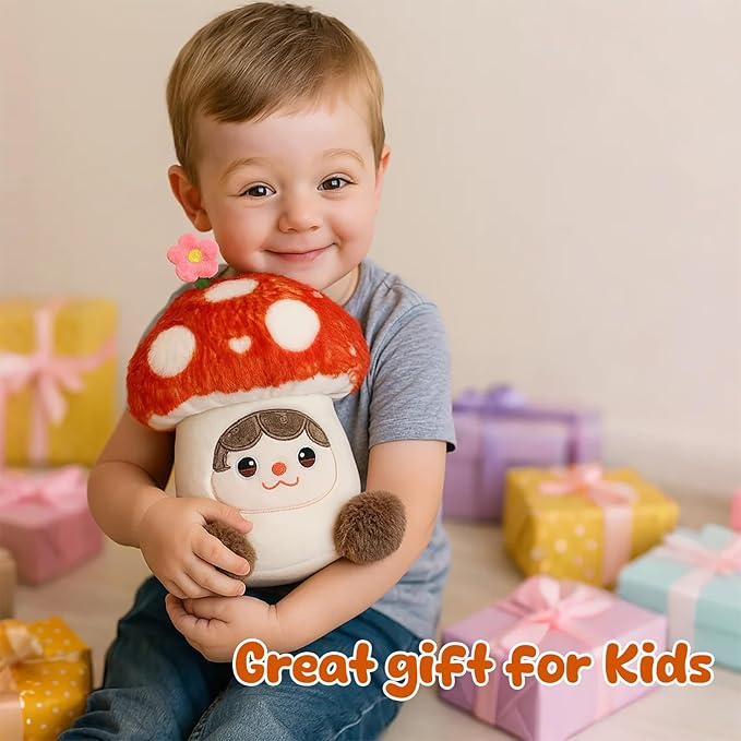 Red Mushroom Plush Pillow Soft Stuffed Animal Toy Cute Mushroom Plush Toy Birthday Christmas Festival Gifts for Kids