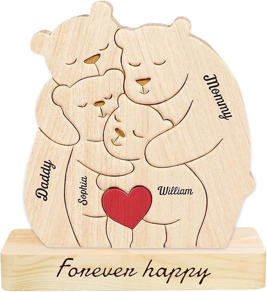 Personalized Wooden Bear Puzzle with Names Hugging Bears Family Puzzle Custom Mom/Dad/Family Members,Christmas DayPresent (Hug The Bear 1)