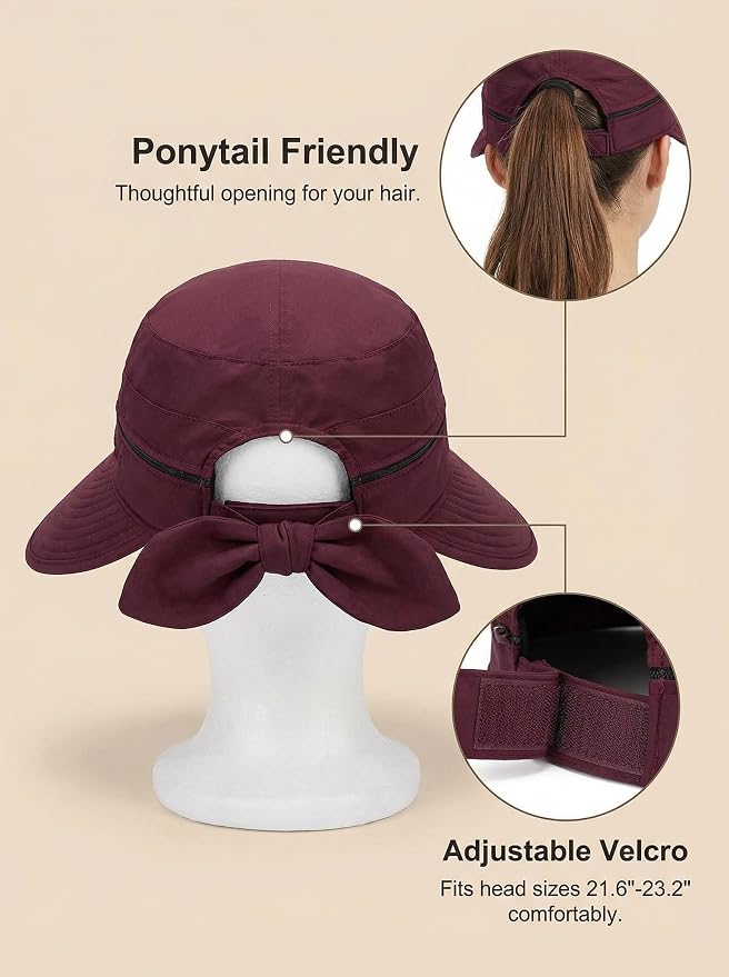 2-in-1 Women’s Sun Visor Sun Hat Zipper Off Ponytail Friendly, Lightweight Quick Dry, Summer UV Protection