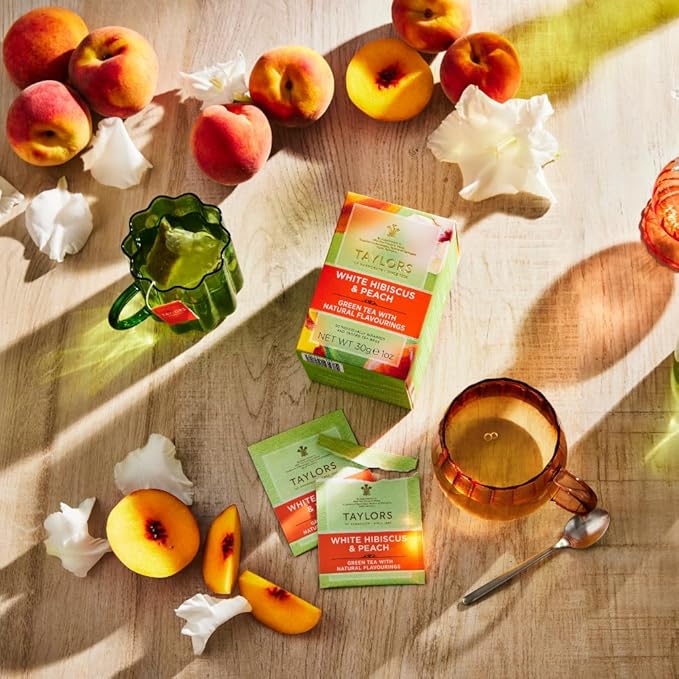 Taylors of Harrogate White Hibiscus & Peach, Green Tea Individually Wrapped Bags, 20 Count (Pack of 1), Delicate, Fruity and Sweet, Caffeinated, Enjoy Hot or Iced, 20 Teabags
