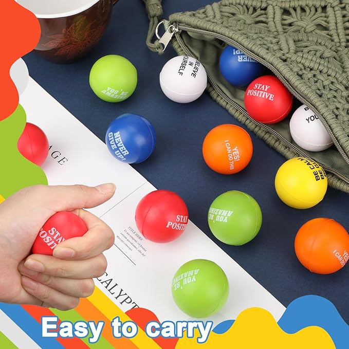 Chivao 80 Pcs Motivational Stress Balls Colorful Foam Inspirational Quotes Anxiety Relief Balls Small Funny Stress Relief Hand Exercise Gifts for Adults Teams Motivating Encouraging (Positive)
