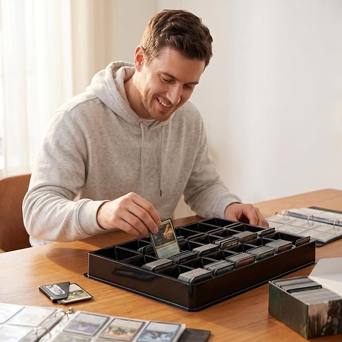 Card Sorting Tray 5ct – 18 Compartment Each, Stackable Trading Card Organizer for TCG, Durable Card Storage Sorter for Sports MTG Cards