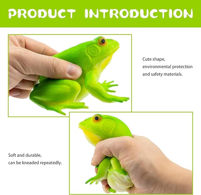 Artrpoy Reptile Figurine Soft Rubber Toy, Tropical Jungle Animals with Frog, TPR Super Stretch Toy for Kids, Perfect for Gifts, Party Favors, and School Projects (Frog)