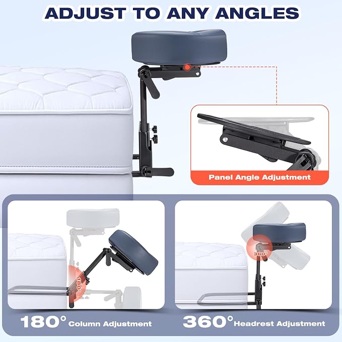 Massage Headrest for Bed Mattress Top, Universal Adjustable Face Cradle with Ergonomic Memory Foam Pillow, Professional Massage Table Attachment Kit for Home Therapy/Eye Surgery Recovery/Sleeping-Blue