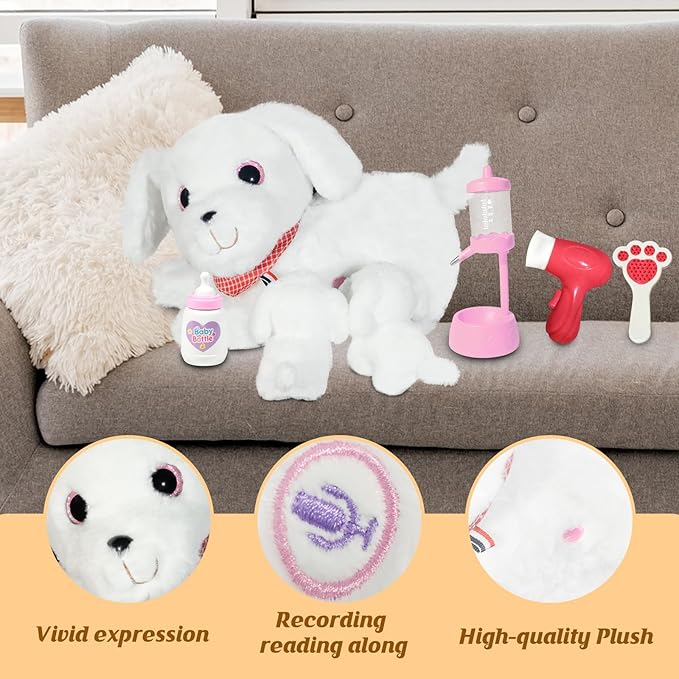 Nurturing Dog Stuffed Animal with 2 Plush Babies, Dog Baby Stuffed for Girls and Boys Plushy Mommy Puppy with Baby Puppies for Birthday Party Favors Gifts