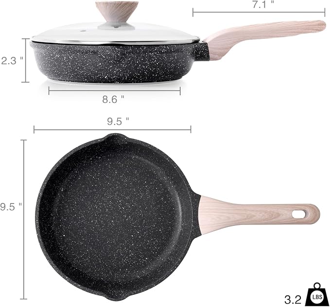 Kordisen Non Stick Frying Pan Skillet with Lid, 9.5 inch Cooking Pan | Non Toxic, Healthy, Induction Compatible, Heat Resistant Handle, PFOA Free