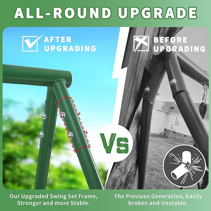 CYFIE Swing Set, Outdoor Playset for Kids with Saucer Swing, Belt Swing, Heavy Duty Metal Frame Swing Stand, Basketball Hoop and Soccer Goal, Swing Sets for Backyard, Playground, Park