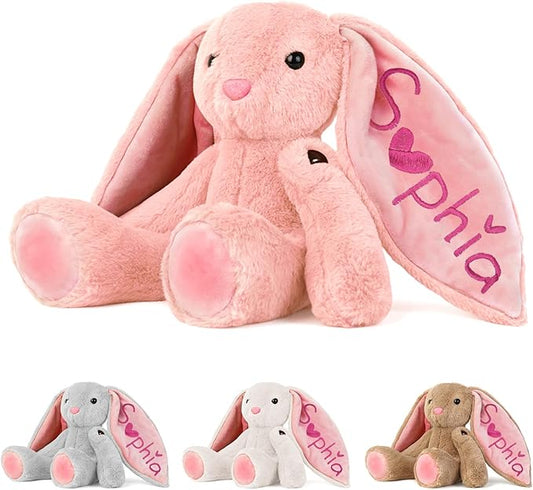 Personalized Bunny Plush for Kids Custom Bunny with Embroidered Name, Stuffed Animal for Toddler 1-3+ Girls Boys Bunnys Plush Toys Personalized Baby Newborn Kids Gifts for First Birthday Easter