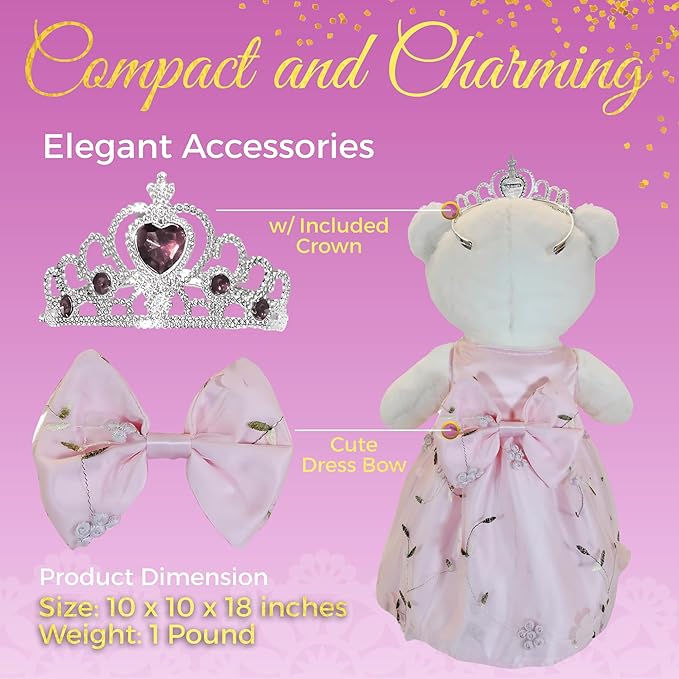 Quinceañera Teddy Bear 18-inches Tall with Dress for 15th Birthday, Quince Bear with Matching Crown, Ideal Keepsake for 15th Birthday, Mis XV Años - Pink
