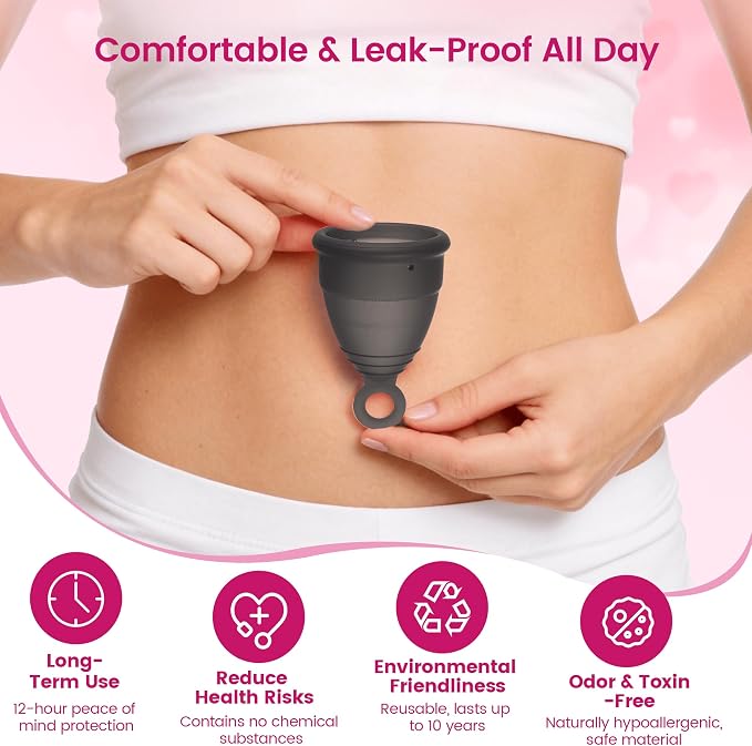 Reusable Menstrual Cup, Silicone Period Cup, up to 12 Hours of Leak-Free Protection, Disc,Tampon, Pads Alternative for Women