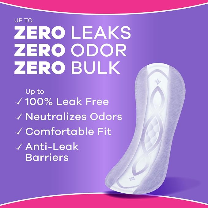 Always Discreet Incontinence Panty Liners for Women with Bladder Leaks, Size 2, Very Light Absorbency, Regular Length, Up to 100% Bladder Leak Protection 48 CT