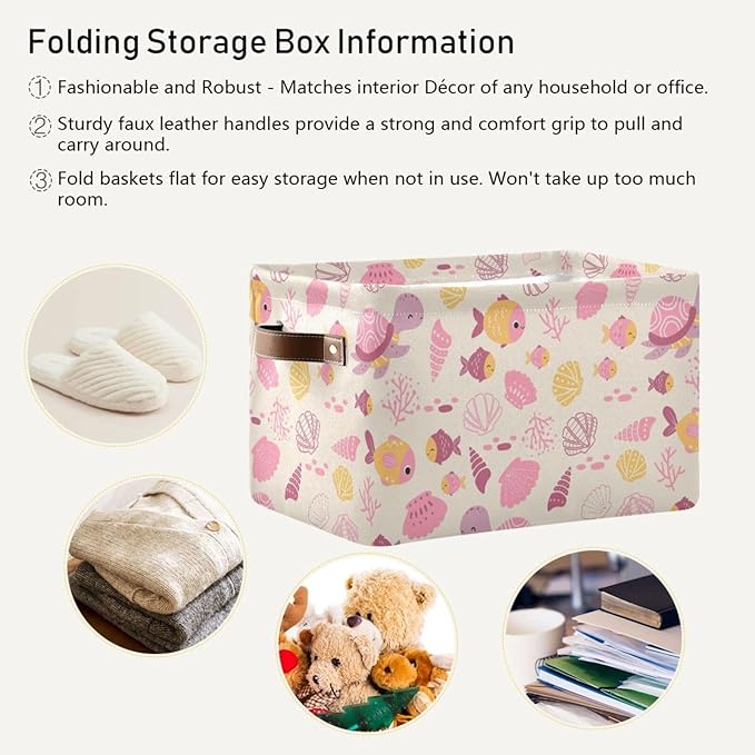 Aslsiy Storage Basket Ocean Life Turtle Nursery Bins Pink Fish Seashell Baby Box Canvas Clothes Shelf Basket Laundry Hamper 1 Pcs