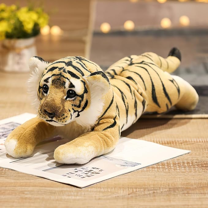 Tiger Stuffed Animals, 19" Large Stuffed Tiger Animal Plush Toys Safari Cute Realistic Tiger Plush Soft Pillow Jungle Birthday for Kids