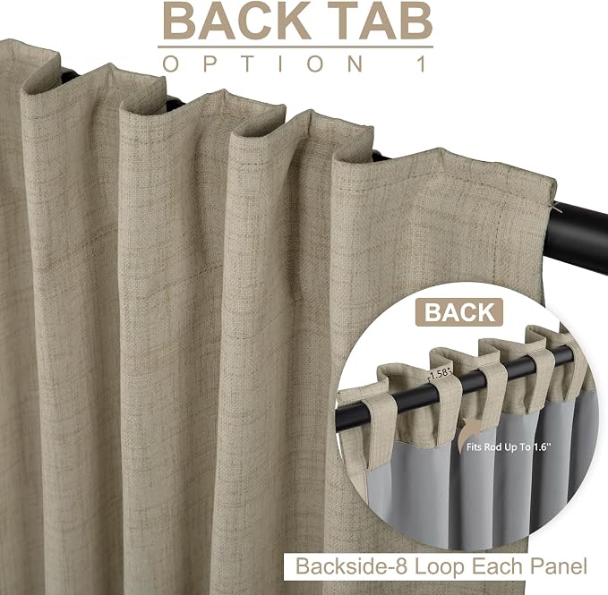 100% Blackout Shield Linen Blackout Curtains for Bedroom 102 Inches Long, Back Tab/Rod Pocket Living Room Drapes, Thermal Insulated Blackout Curtains 2 Panels Set, 50" W x 102" L, Plaza Taupe