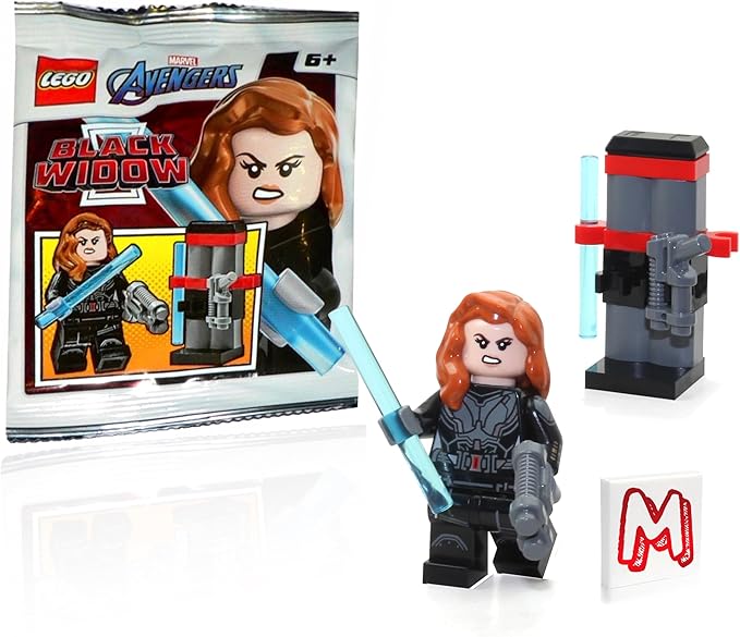 LEGO Marvel Super Heroes Avengers Tower Battle Minifigure - Black Widow (Printed Arms) with Weapons Stand