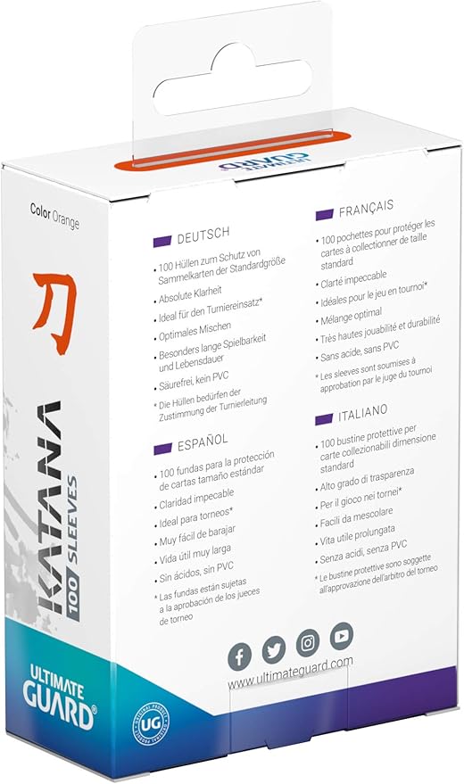 Ultimate Guard Katana Card Sleeves: 100 Standard Size TCG Sleeves, 66 x 91mm, Orange Back, Tournament Quality, No PVC & Acid-Free, High Clarity