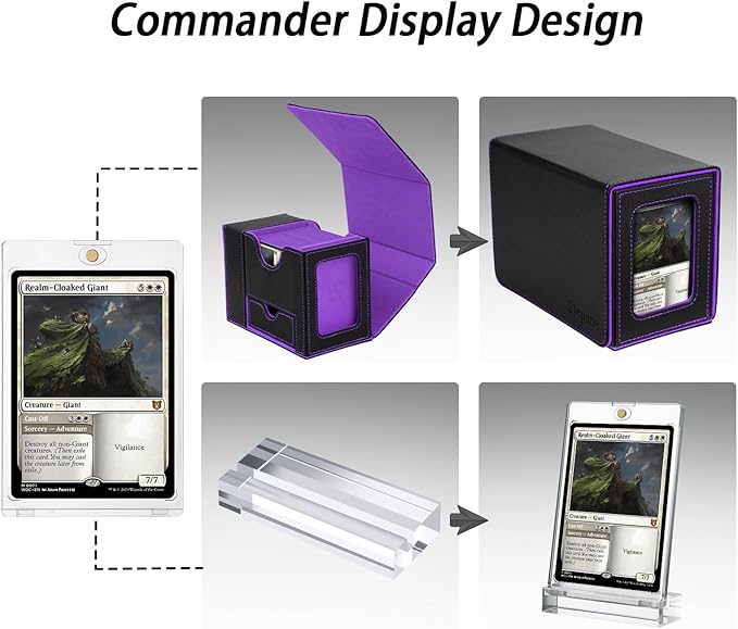 MTG Deck Box for Commander Display with Dice Tower, Fits 100 Double Sleeved Cards for TCG/PTCG, Cards Storage Case with Dice Tray and 35PT Magnetic Card Holder (Black/Violet)