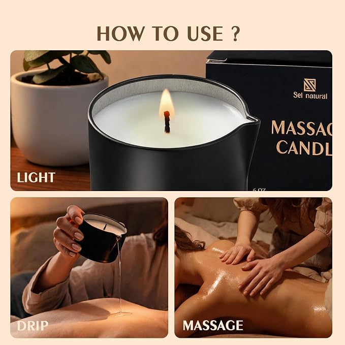 6 oz Massage Oil Candles Low Heat Massage Candle Wax Therapy Body Oil Valentines for Spa, Relaxation, Couples Gifts, or Self-Care