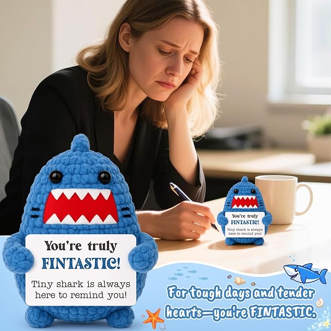 Positive Crochet Animals Shark Birthday Gifts for Men Women Christmas Stuffers Emotional Inspirational Motivational Appreciation Support Gifts for Friends Teens Coworkers Boss Brother Dad Boyfriend