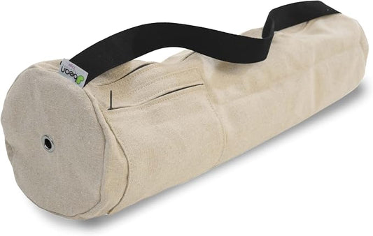 Natural Hemp Fabric Yoga Mat Bag with Shoulder Strap - Lightweight and Durable Gym Bag to Carry the Extra Large Mat Sizes - Ideal for Yoga, Pilates & Fitness Equipment - Made in USA, 8" X 32"