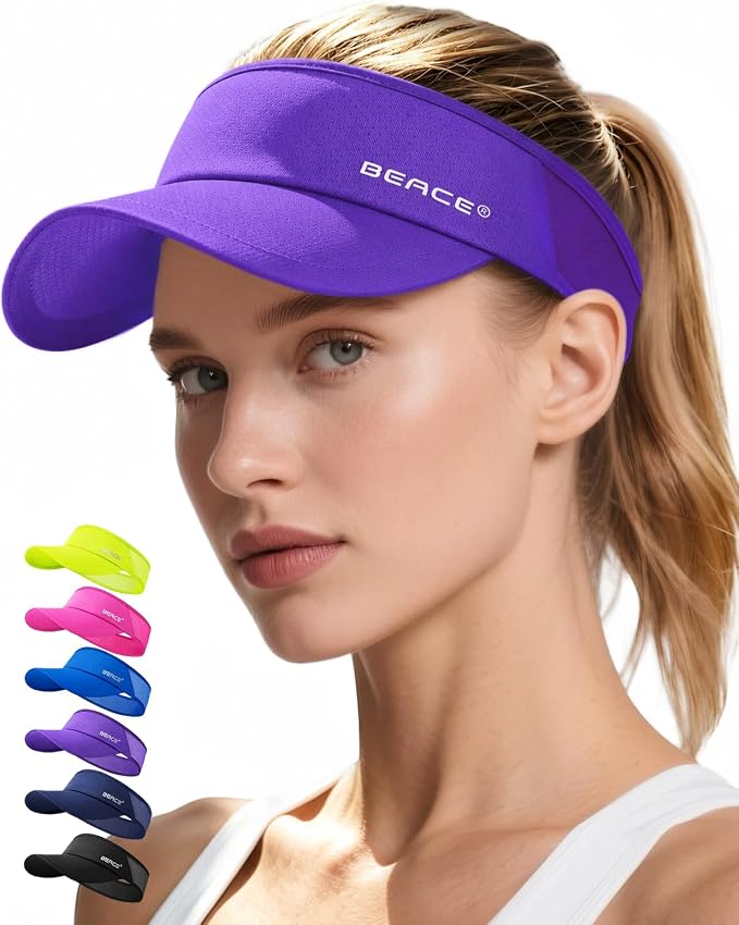 BEACE Sun Visor Hat Women Men-Sports Lightweight Wicking Stretchy Sunvisor Cap for Golf Tennis Running Pickleball Beach