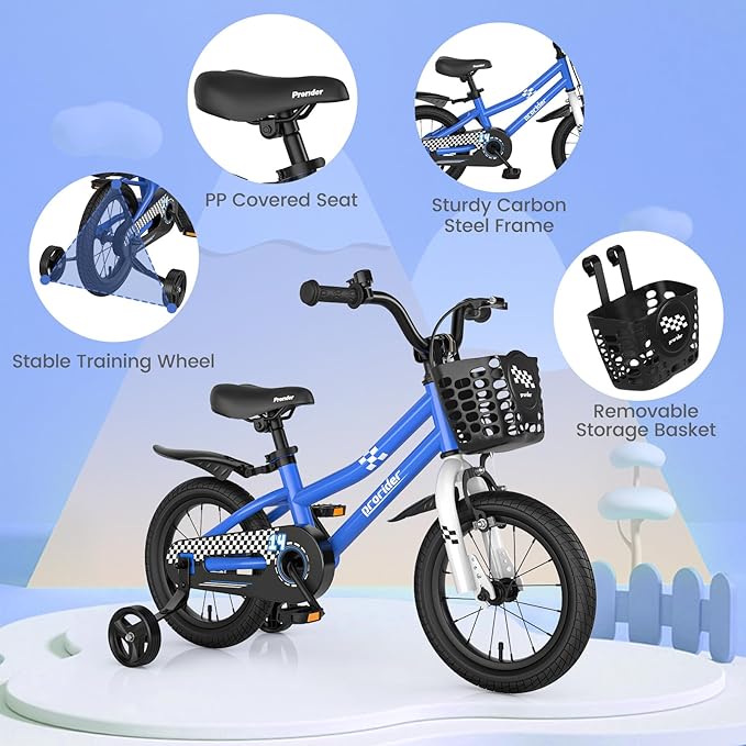 BABY JOY Kids Bike, 12 14 16 18 20 Inch Children Bikes for Boys Girls Teens 3-8 8+ Years w/Training Wheels or Kickstand, Handbrake, Coaster Brake & Removable Basket, Kids Bicycle of Multiple Colors