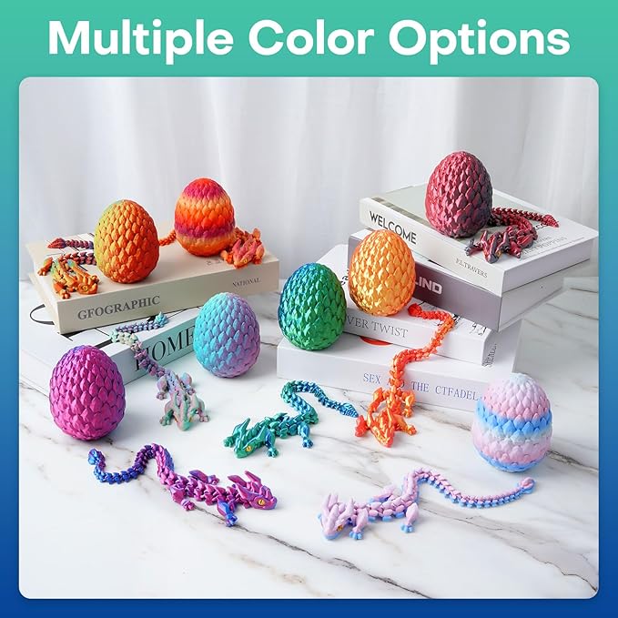 FYEFKJSA 3D Printed Dragon Eggs with Dragon Inside - 12Inch,Articulated Fidget 3D Printed Animals, Interesting Decorative Gift, Easter Basket Essentials Stuffers (Laser Green)