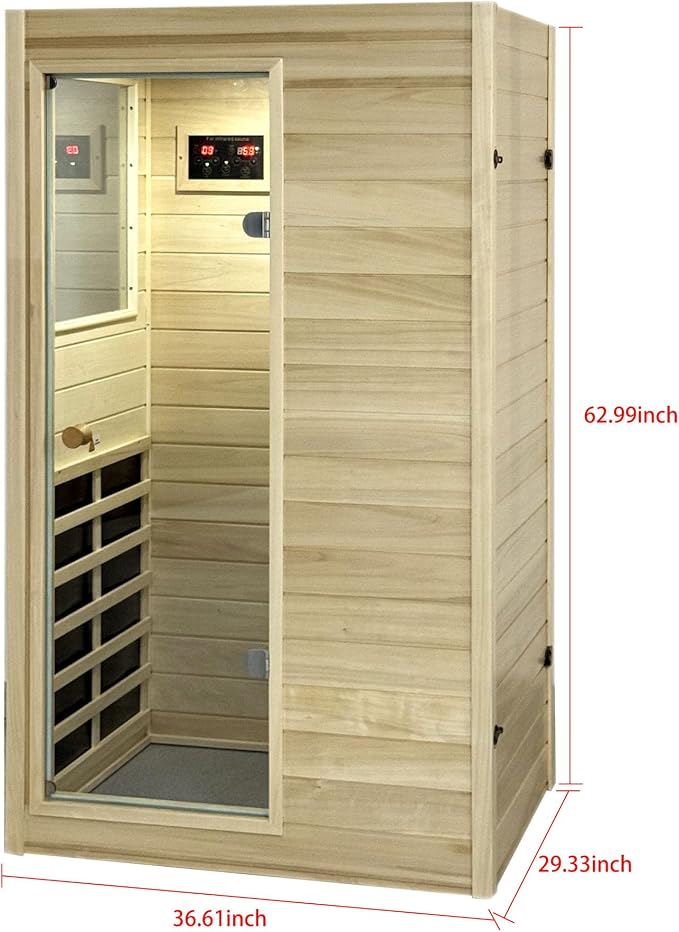 Far Infrared Sauna European Aspen Wood 1 Person Infrared Sauna for Home 905W Low EMF Mini Indoor Sauna with Bluetooth Speakers, Left Door