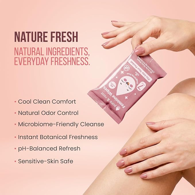 PORE & ROOT Feminine Wipes - Pocket Wipes for Sensitive Skin, Fragrance & Alcohol-Free, Travel-Friendly, Individually Wrapped, with Aloe & Lactic Acid, 112 Count - (16 Pack)
