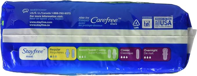 Stayfree Stayfree Maxi Pads, Super, Wingless, 24 Count, Pack of 6, 24 Count (Pack of 6), 24 Count
