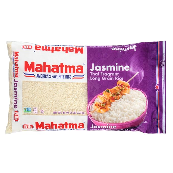 Mahatma Jasmine Rice, Fragrant Thai Rice, 5-Pound Bag | Aromatic rice for stovetop or microwave, quick and easy to cook, gluten-free, vegan, kosher, non-GMO, bulk bag