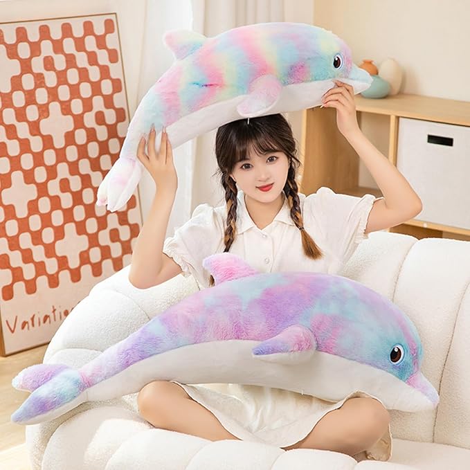 Dolphin Plush Pillow Super Soft Sea Animal Plush Toy Doll, Stuffed Animal, Plush Toy, Gifts for Kids, Sea Critters (Pinkish Yellow-39 Inches)