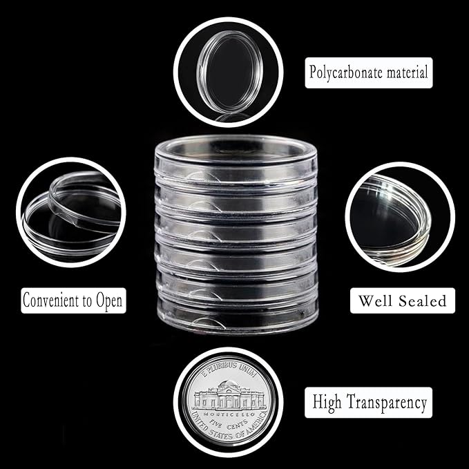 MUDOR Coin Holders for Nickel, 100 Pack Coin Storage Cases for Collectors, Plastic Coin Collection Protectors Capsules