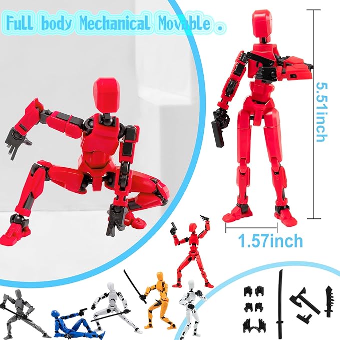 4PCS Assembled Titan T-13 Action Figures Set Lucky Dummy Nova 13 Action Figure Robot Anime Stick Figures Fidget Toys for Boys Multi Movable Joints Gifts Toys for Kids (Golden+White+Blue+Red)