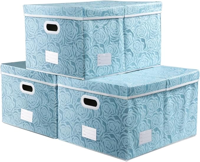 Jumbo Collapsible Storage Cubes with Lids Fabric Decorative Storage Bins Boxes Organizer Baskets with Cover Handles for Bedroom Closet Living Room 23.2x15.7x11.8 Inch 3 Pack