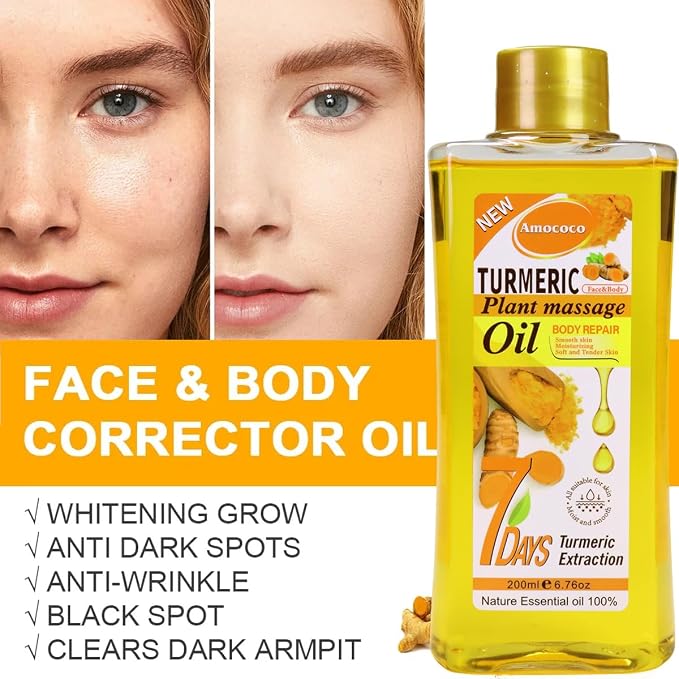 3Pacsk Turmeric Body Oil, Deep Moisturizing Treatment with Sweet Almond Oil, Vitamin E, and Collagen, 6.76 oz*3