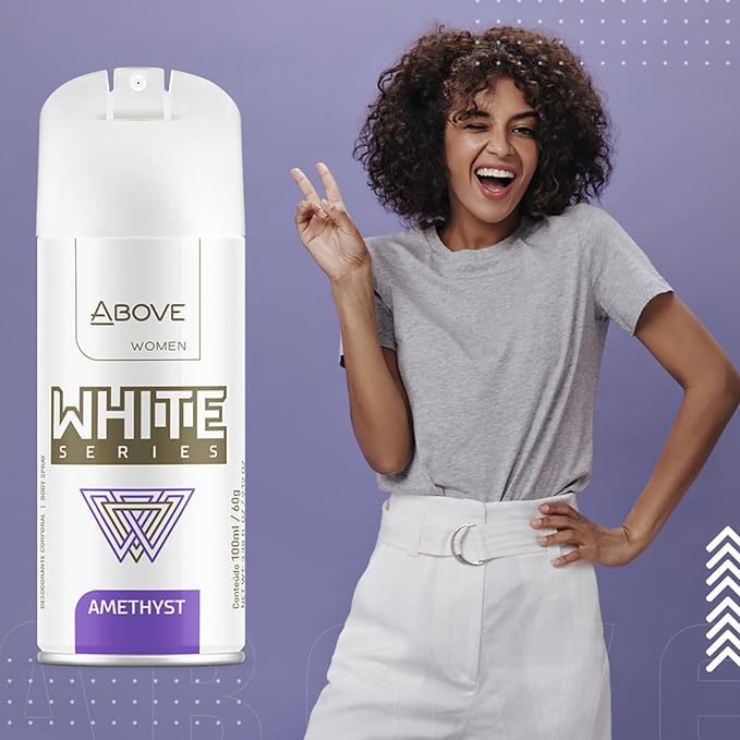 ABOVE White Series Body Spray, Amethyst, 4 pcs - Deodorant Spray - Masks Perspiration Odors - Long-Lasting Dry Spray - Paraben-Free - Cruelty-Free 2.12 oz each