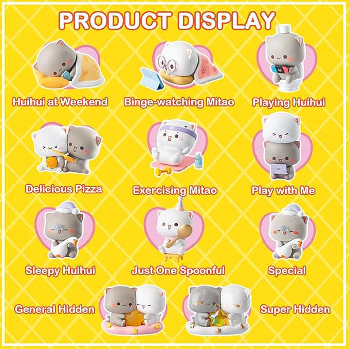 BEEMAI Mitao Cat Love is Like A Peach Series 8PCs (Set of 8 No Repeat) Blind Box Random Design Cute Figures Collectible Toys Birthday Gifts