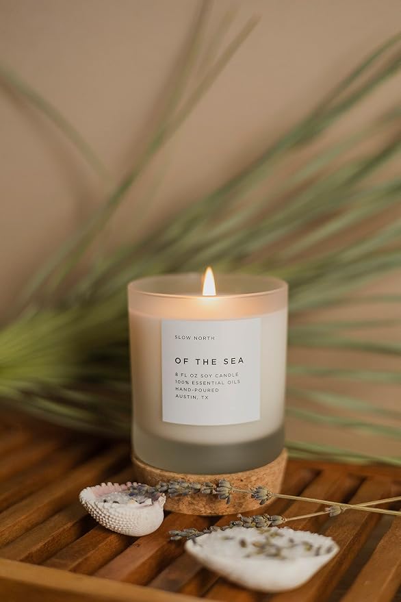Slow North of The Sea Candle - Essential Oils and Pure Soy Wax Candle in a Reusable Frosted Glass Jar - A Unique and Mindful Scented Candle Hand-Poured in the USA (8 oz)