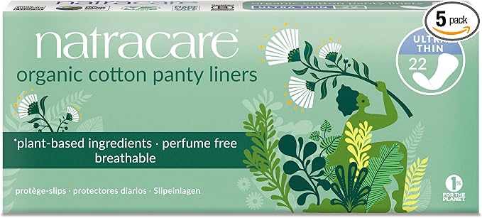 Panty Liners, Cotton, 22 ct, 5 Boxes (110 Liners Total)