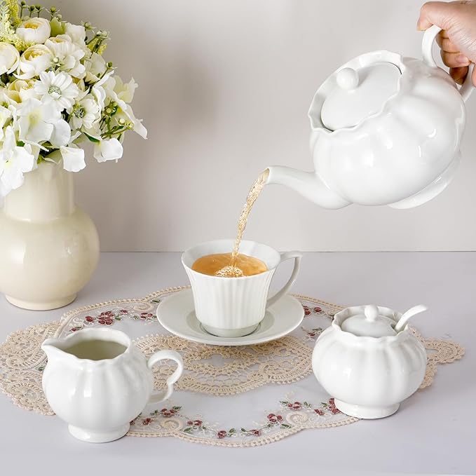 Tea Pot with Infuser for Loose Leaf Tea, 33oz, Ceramic Teapot with Tea Strainer, Large Teapots for Tea Party, New Bone Porcelain Teapot
