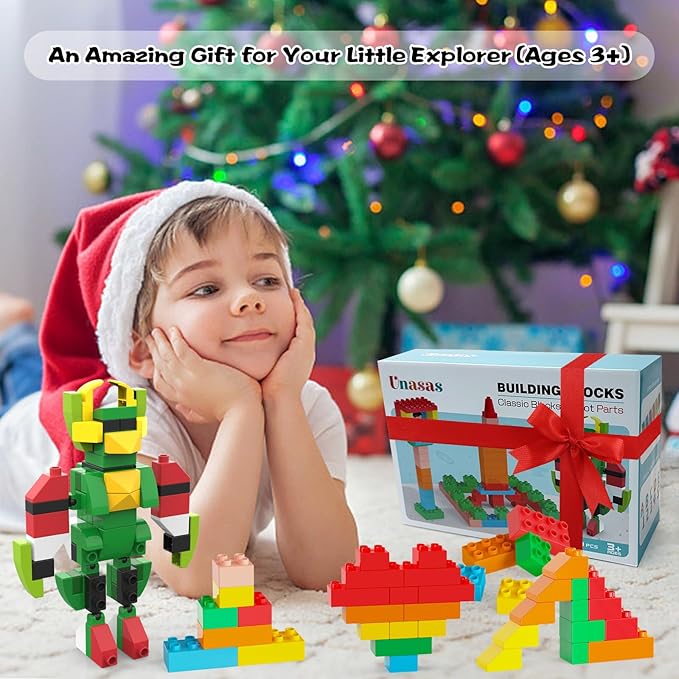 209-Piece Large Building Blocks for Kids Ages 3+, STEM Learning Toys with Movable Robot (Over 20cm Tall) – Ideal Christmas/Birthday Gifts for Toddlers, Boys & Girls (Robot-Themed)