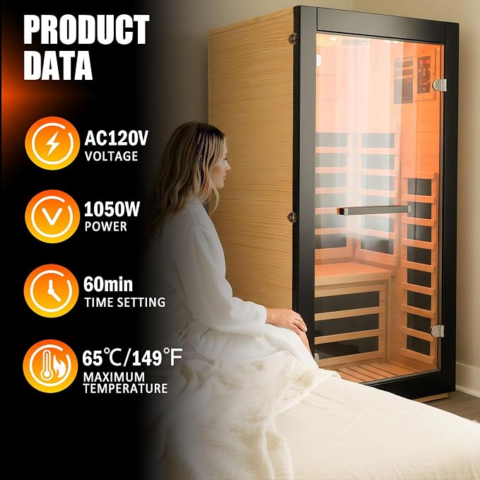 Sauna Far Infrared Saunas 1 Person Low EMF Indoor Personal Sauna | Dry Sauna Room with Starry Lights Ceiling Speakers for Home Gym Spa Fast Heating Easy Assembly 30.7x 30.7x62.2"