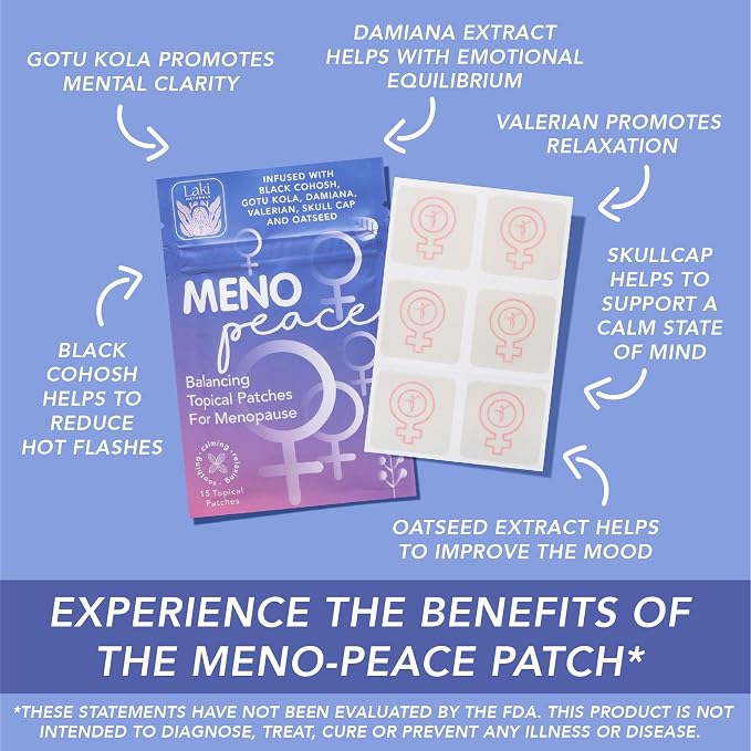 Laki Naturals Meno-Peace Patch (Pack of 15) | Women's Menopause Support Herbs & Botanicals | Balance Mood & Support Hormonal Changes