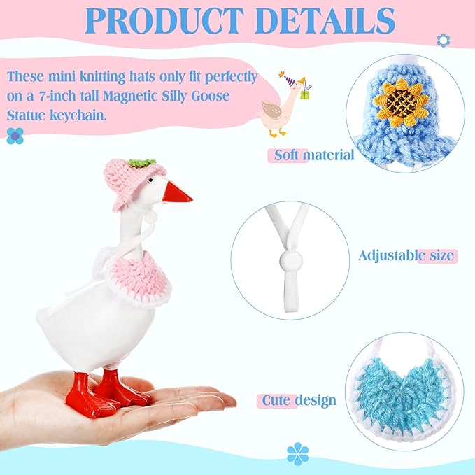 Geyoga 3 Pcs Mini Desk Goose Outfits 7 Inch Mini Knitting Hat and Bandana Knitting Desk Goose Headwear Bibs Accessory for Magnetic Statue Table Decor Gifts (Holiday Style)