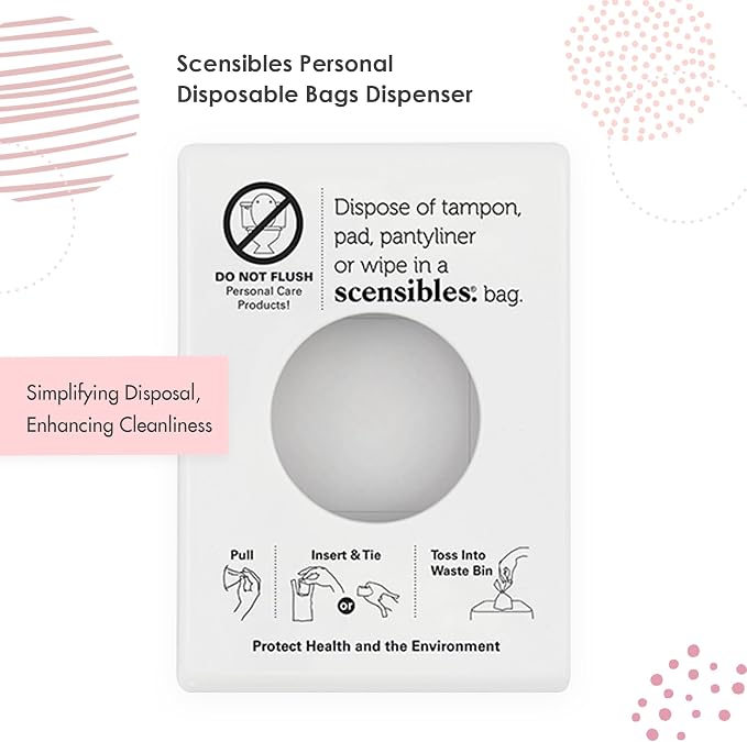 Scensibles Bathroom Dispenser for Menstrual Care Disposal - Bag Dispenser and Refill Boxes - for Tampons, Pads, Other Disposable Hygiene Products (Satin Chrome)